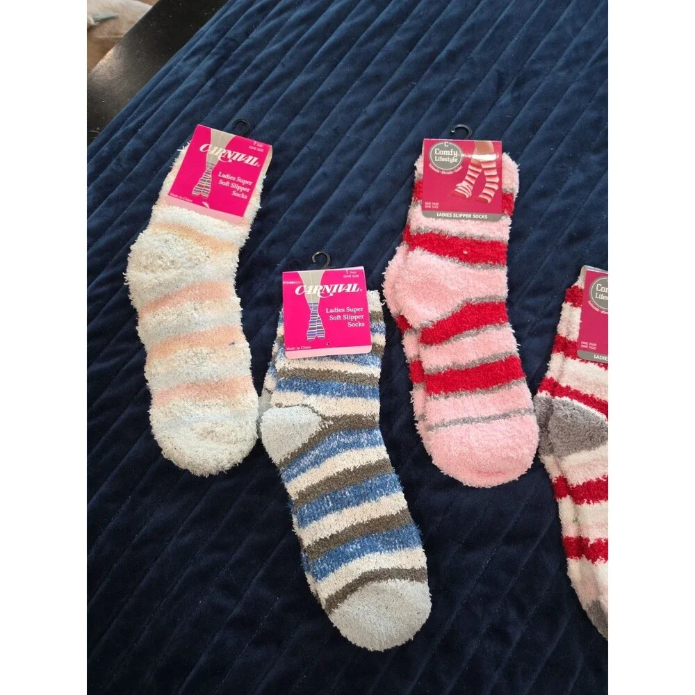 Lot of 6pr Carnival/comfy Lifestyle womens Super Soft Slipper Socks One Size B26